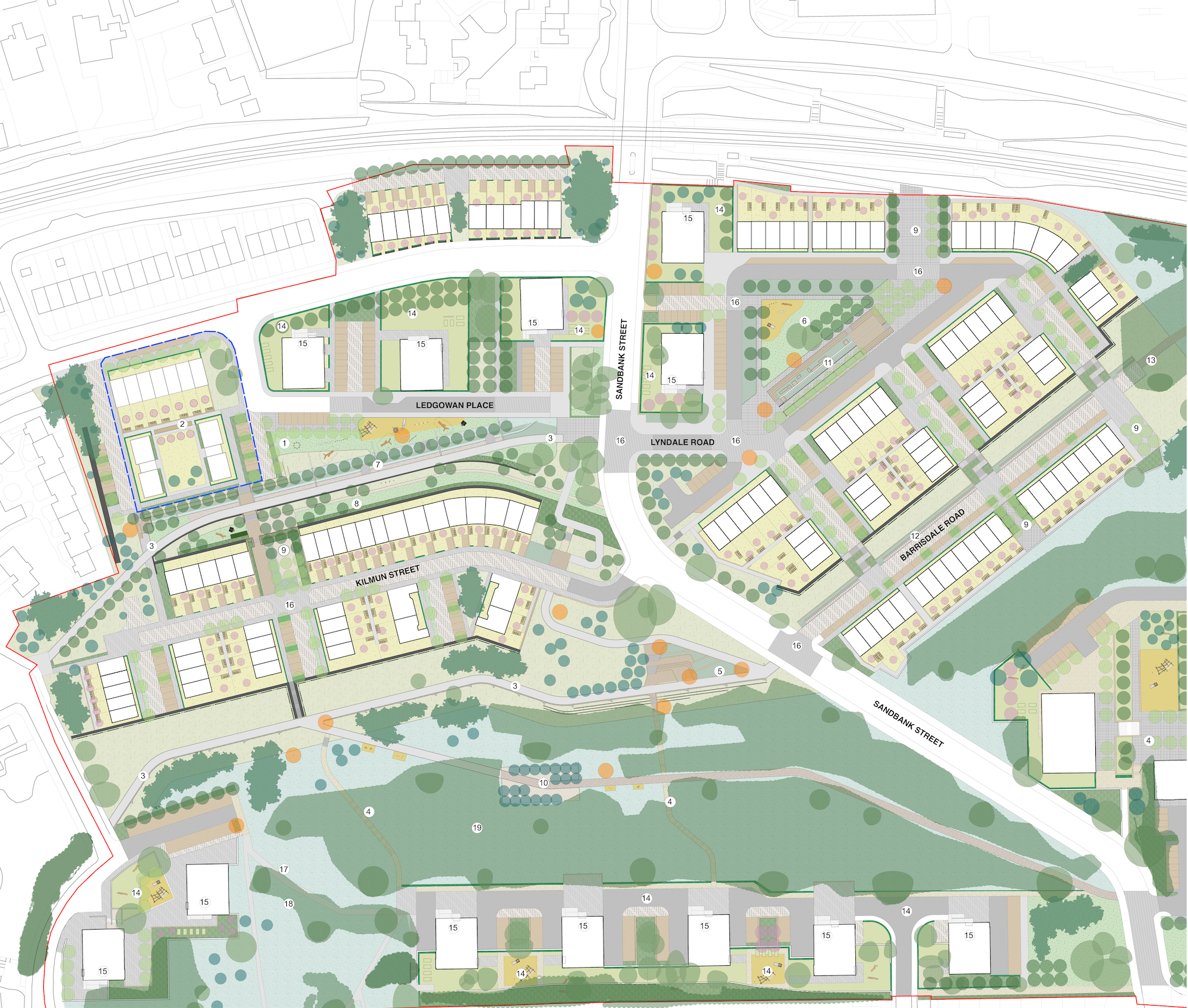 Masterplan showing potential future option with Ledgowan Hall removed / relocated